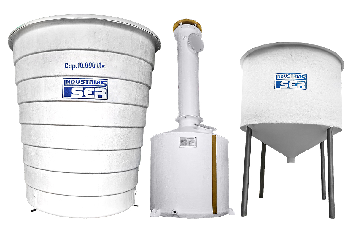 Tanques de fibra de vidrio (PRFV) fabricados por Industrias SER en Santa Cruz, Bolivia