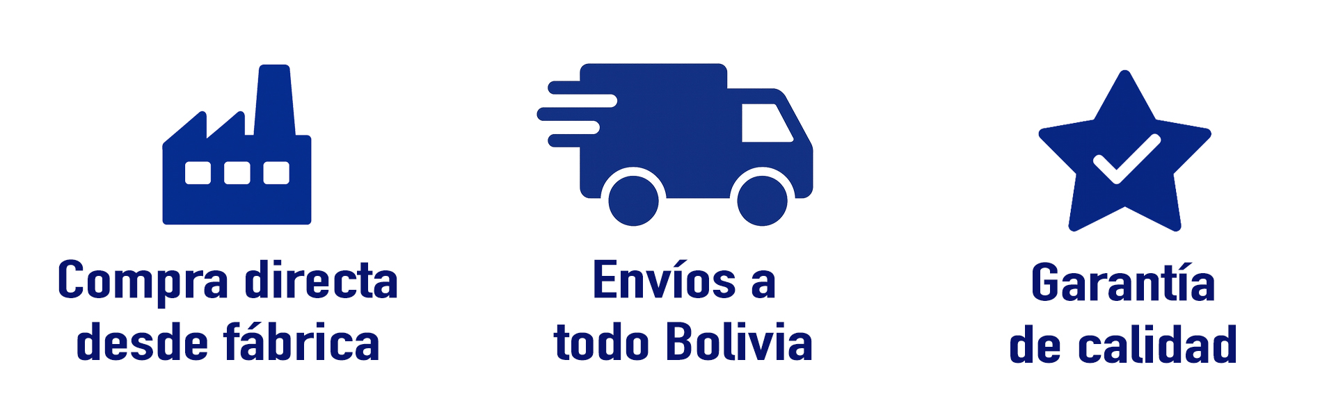 Íconos de compra directa desde fábrica, envíos a toda Bolivia y garantía de calidad en productos de fibra de vidrio (PRFV)